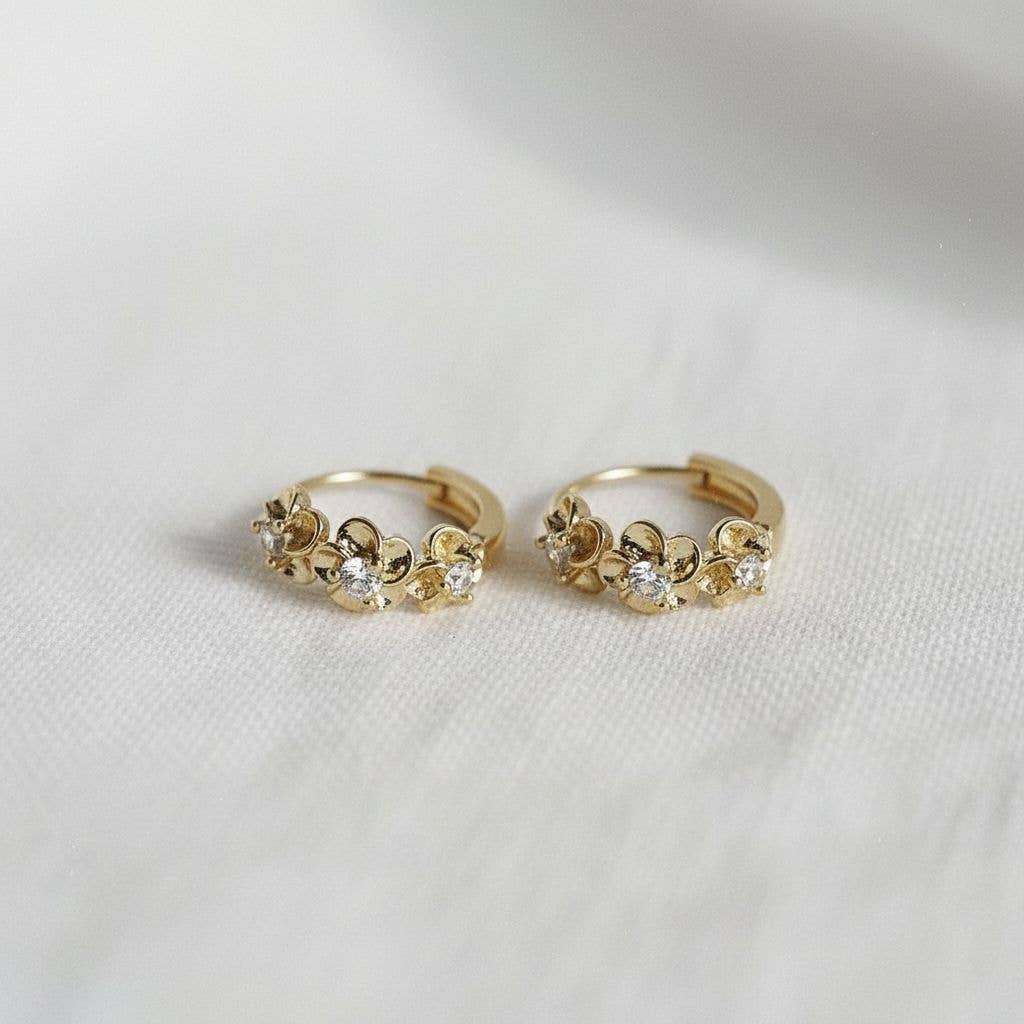 Floral Crystal Huggie Hoop Earrings