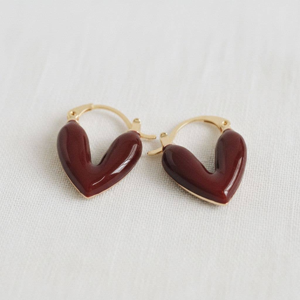 Burgundy Heart Hoop Earrings