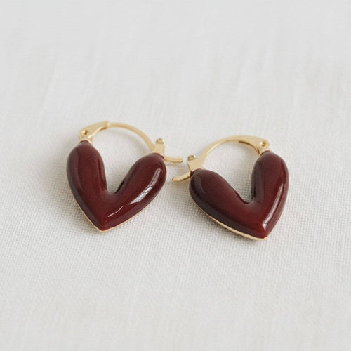 Burgundy Heart Hoop Earrings