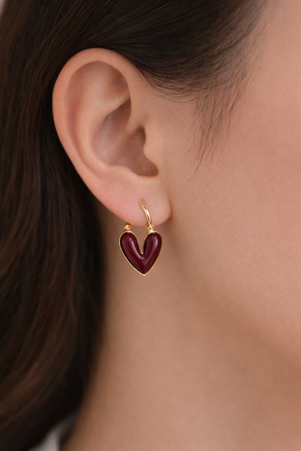 Burgundy Heart Hoop Earrings