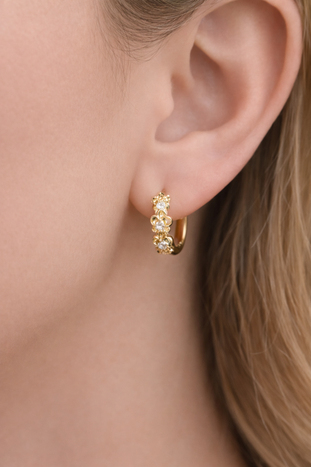 Floral Crystal Huggie Hoop Earrings